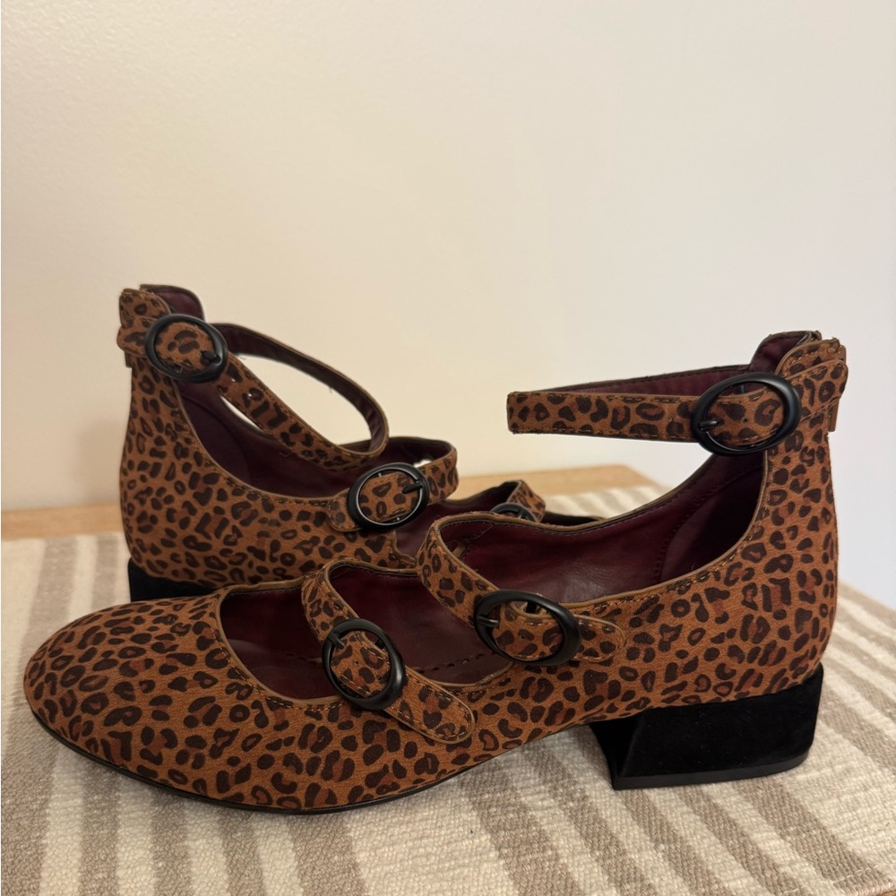 Poetic License Cheetah Print Heeled Mary Jane Shoes with Ankle Strap
